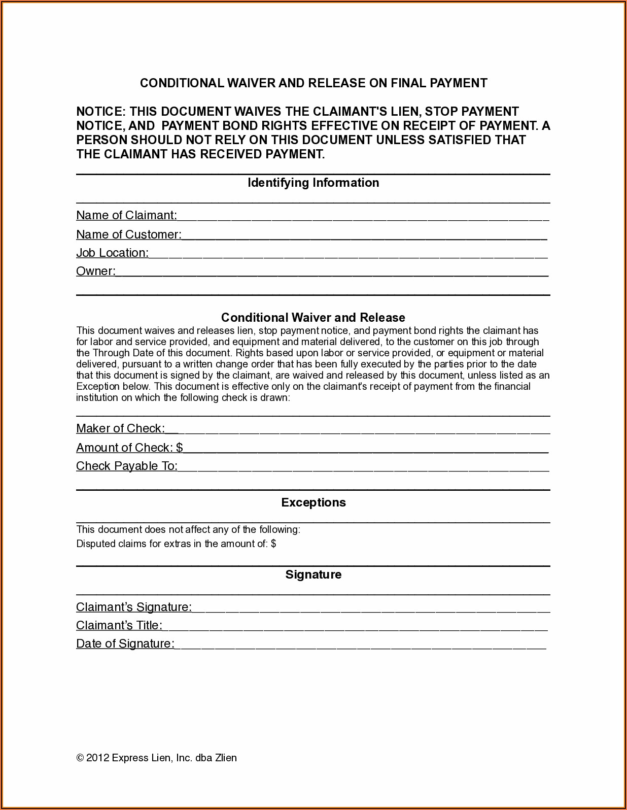 Free Partial Waiver Of Lien Form Illinois