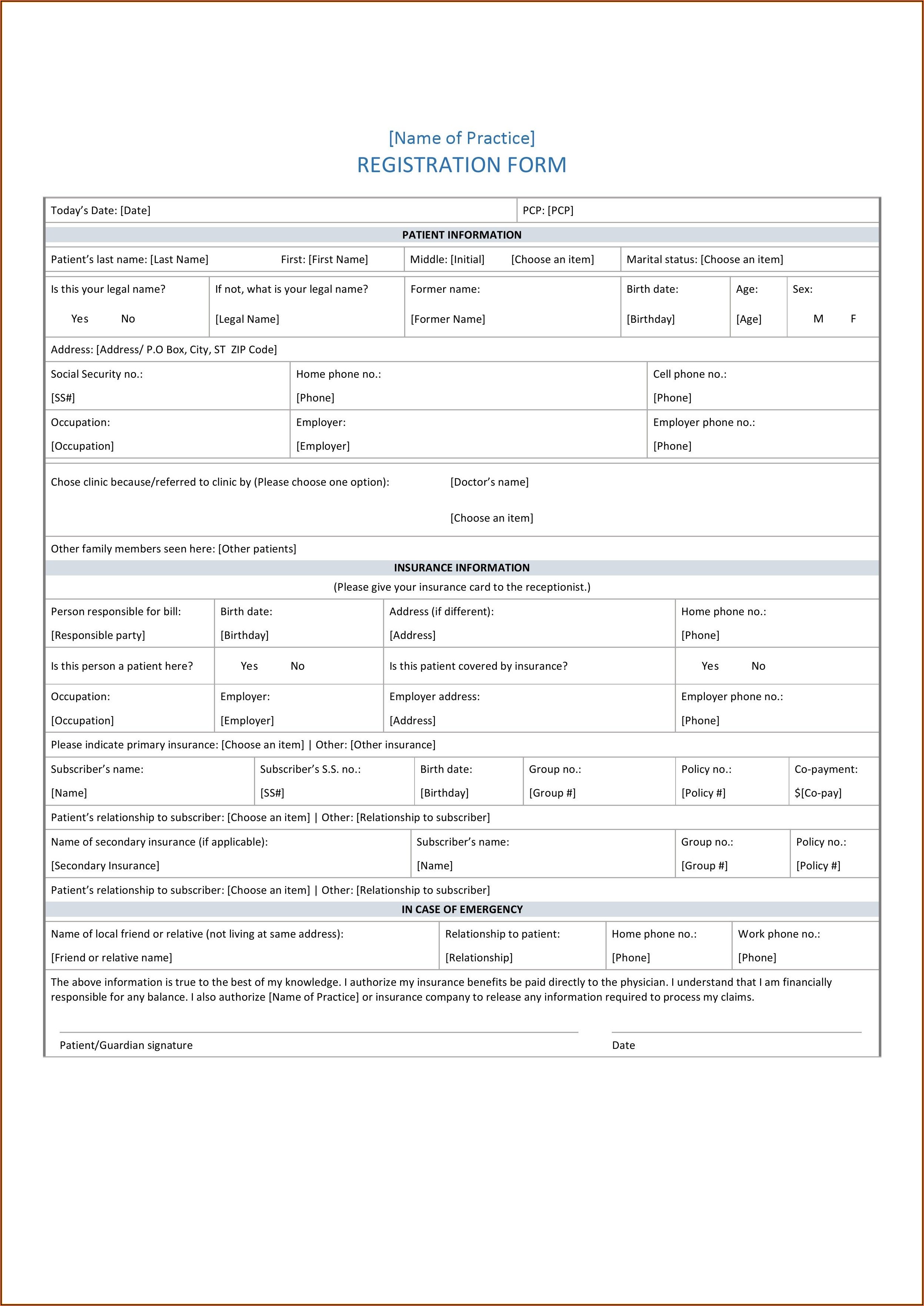Free Patient Registration Form Template