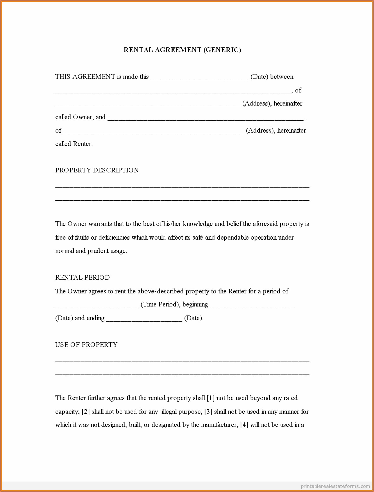 Free Printable Rental Lease Agreement Forms