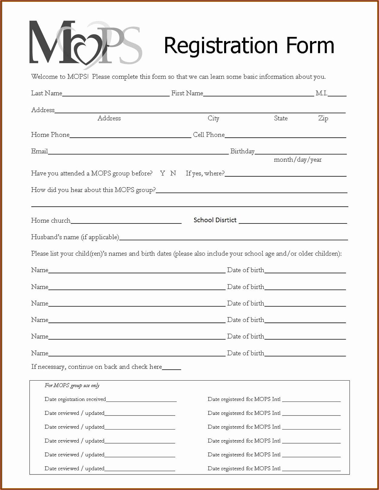 Free Registration Form Template Printable