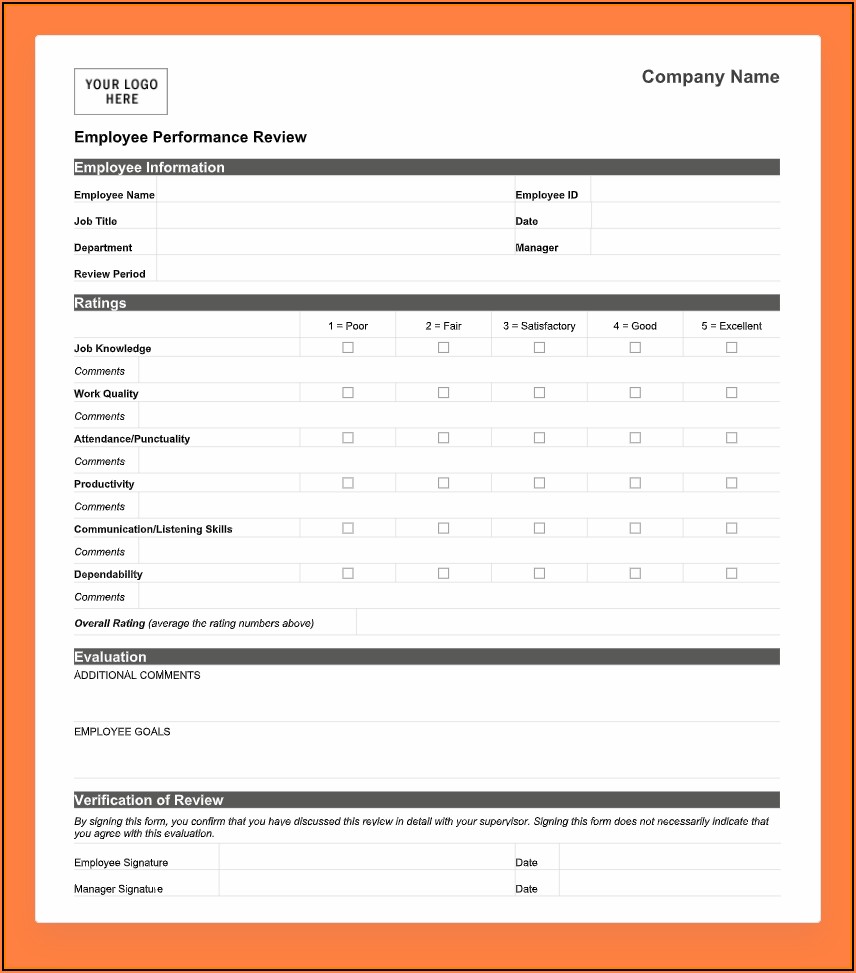 Free Sample Employee Review Forms