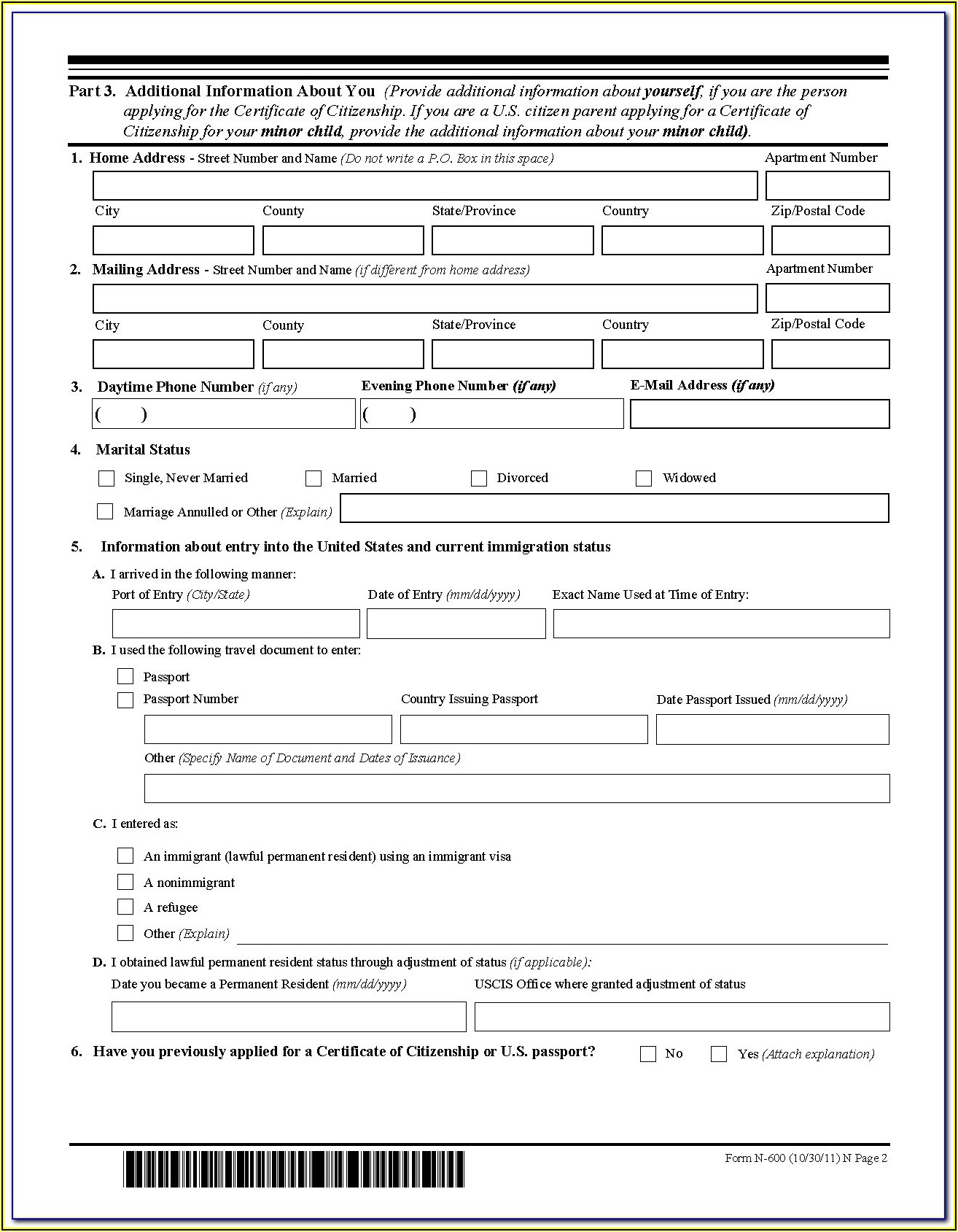 Immigration Forms Application For Citizenship