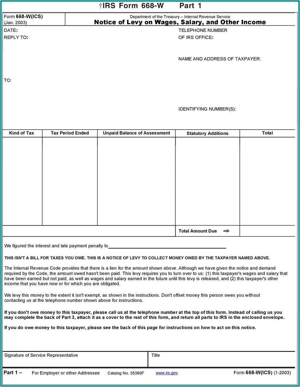 Irs Form 668 Wc) Instructions