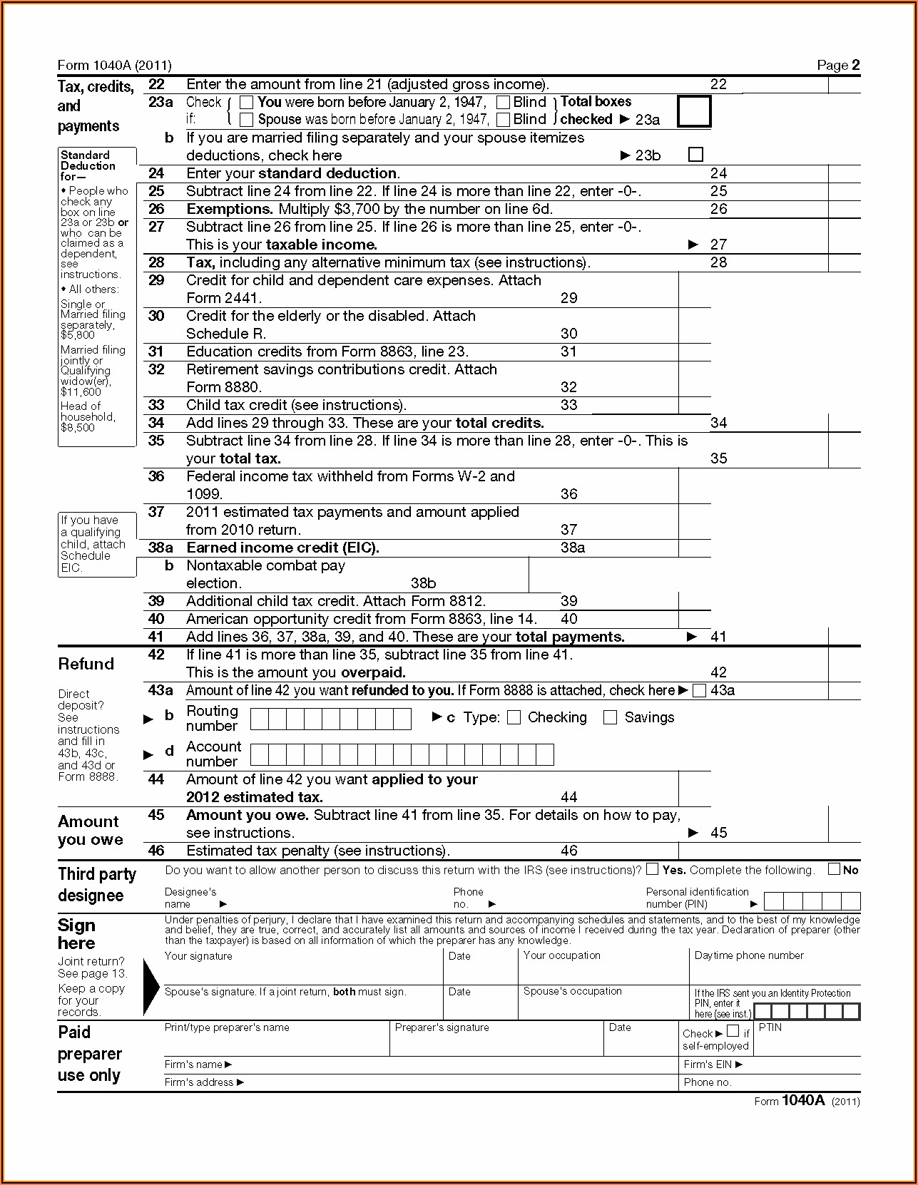 Irs Tax Form 1040a 2011