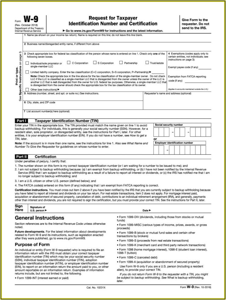 Irs W 9 Fillable Form 2019