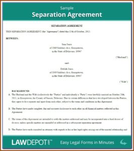 Legal Separation Agreement Form Canada