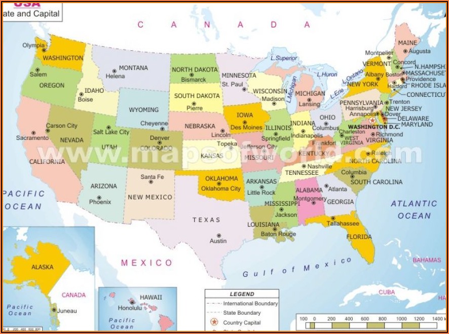 Map Of Usa States And Capitals Printable
