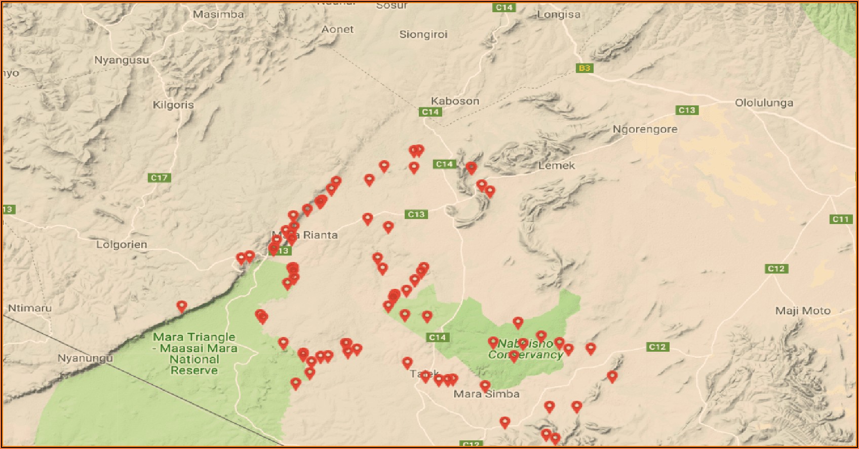 Masai Mara Accommodation Map