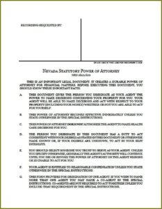Nevada Durable Power Of Attorney Form