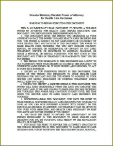 Nevada Medical Durable Power Of Attorney Form