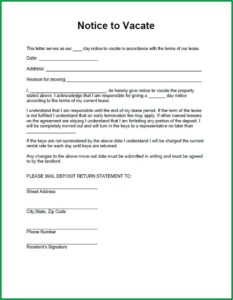 Notice To Vacate Template