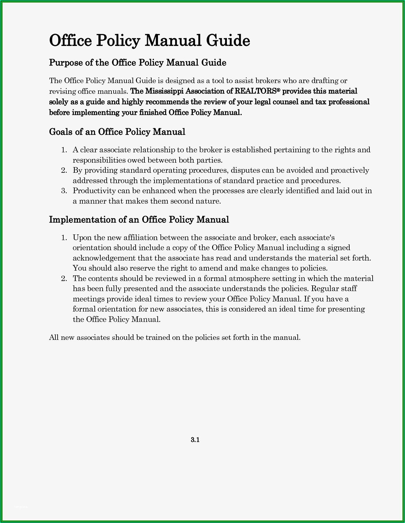 Office Policies And Procedures Manual Template