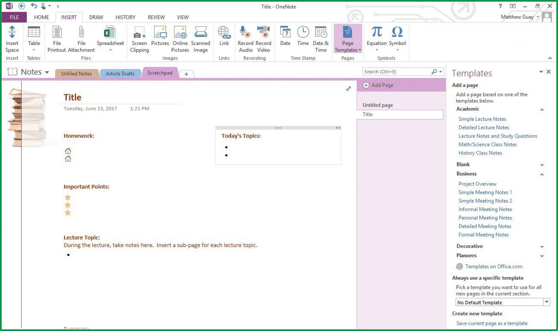 Onenote Project Management Template