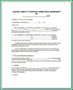 Operating Agreement For Llc Template Georgia