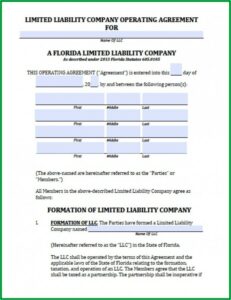 Operating Agreement Form For Florida Llc