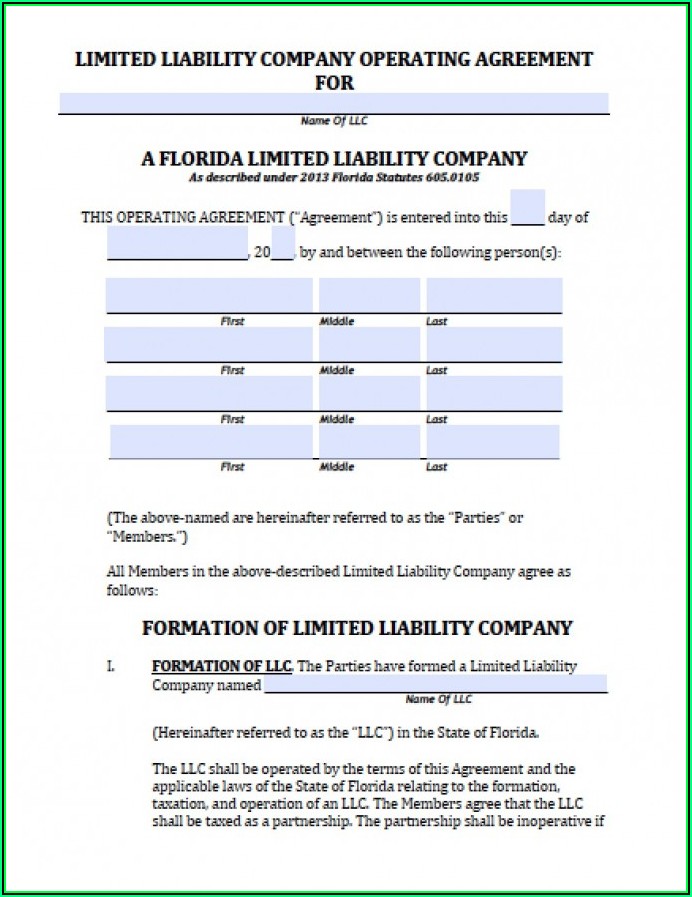 Operating Agreement Form For Florida Llc