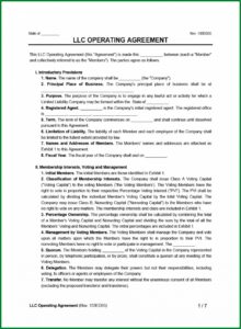 Operating Agreement Template For Llc