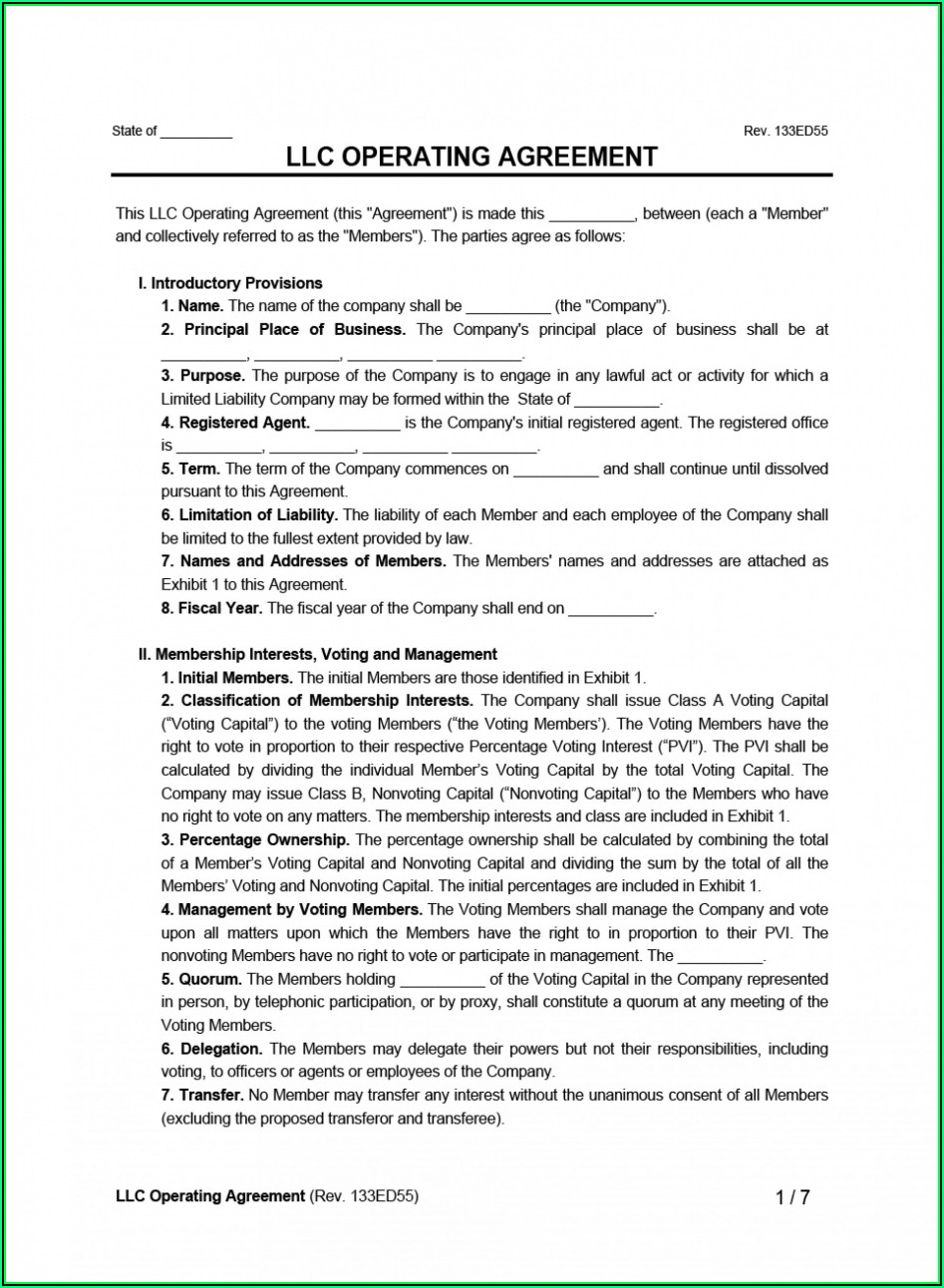 Operating Agreement Template For Llc