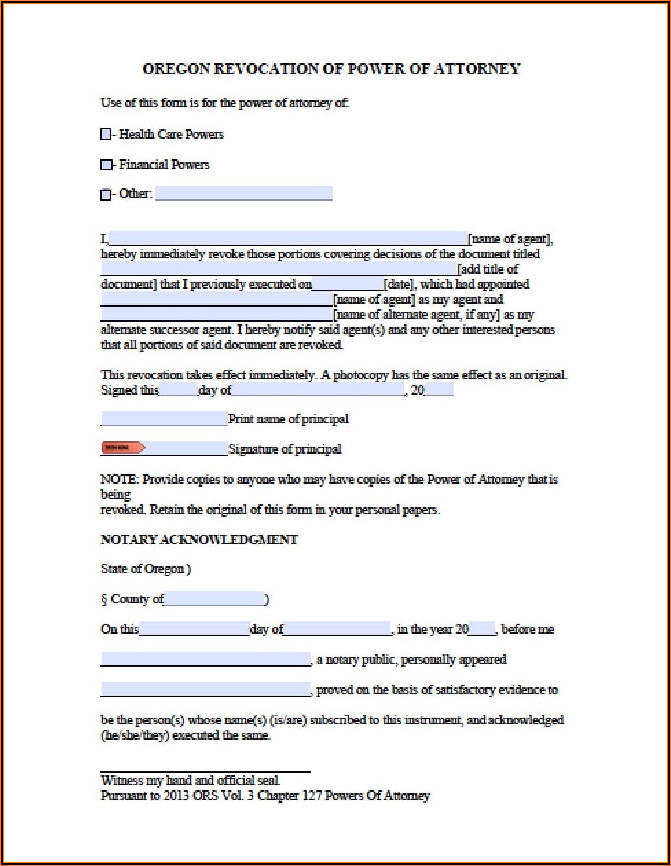 Oregon Medical Power Of Attorney Forms