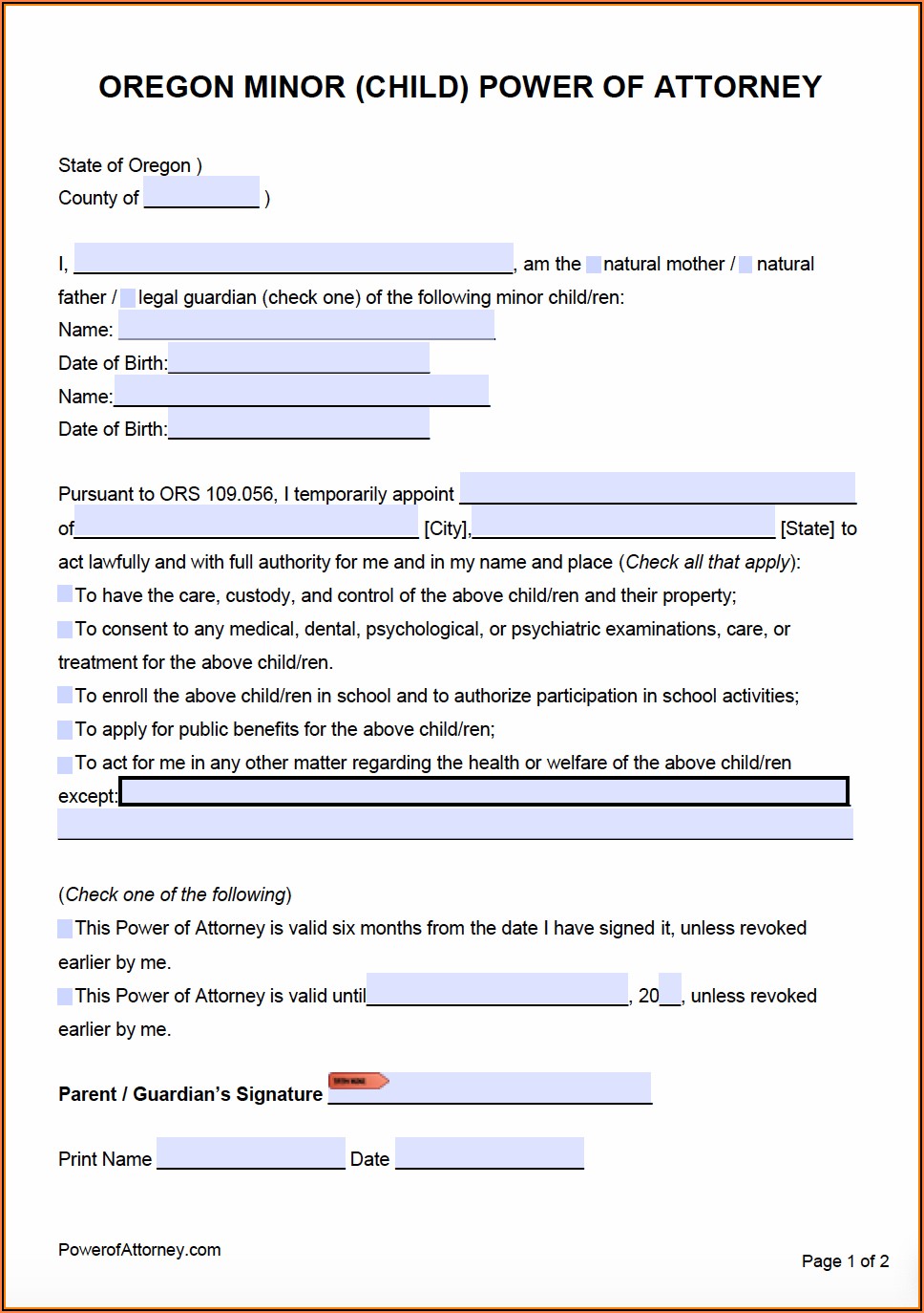 Oregon Power Of Attorney Form Instructions
