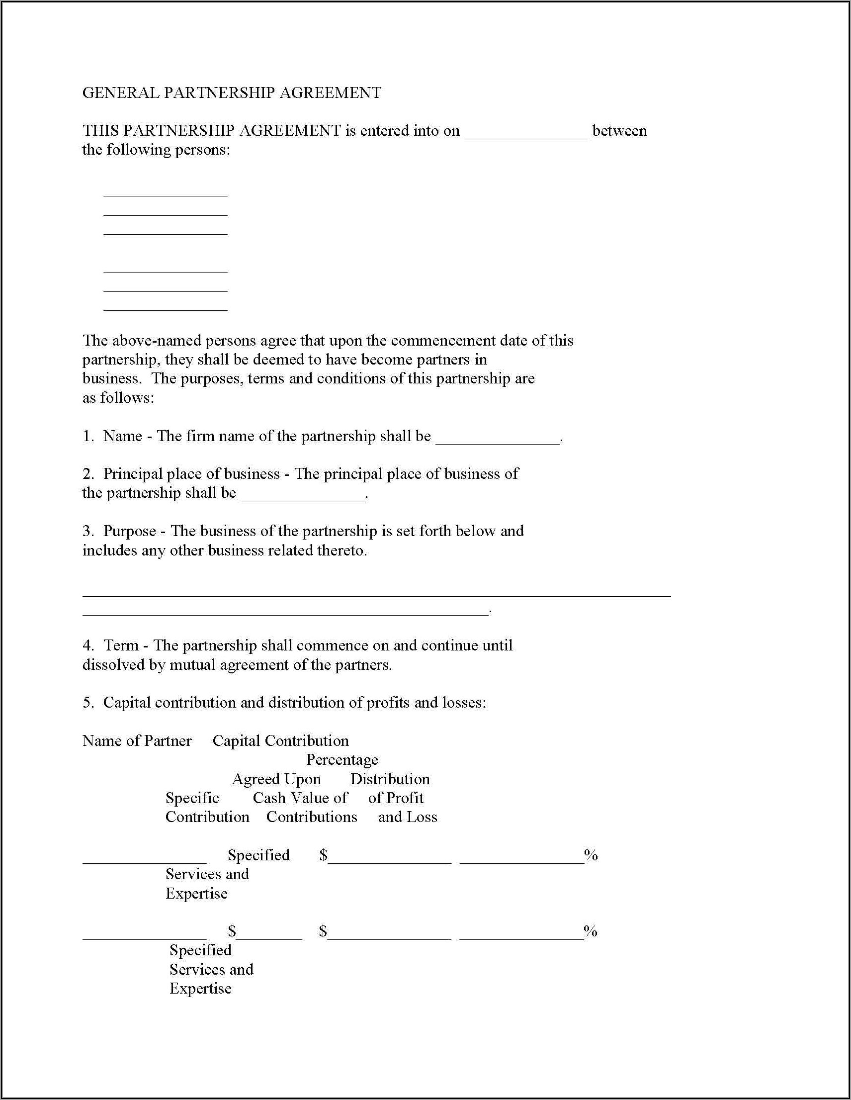 Partnership Agreement Format Pdf