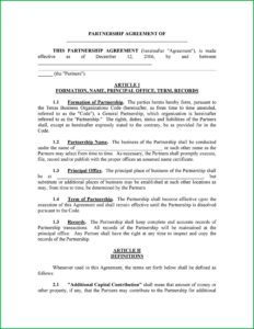 Partnership Agreement Template Pdf
