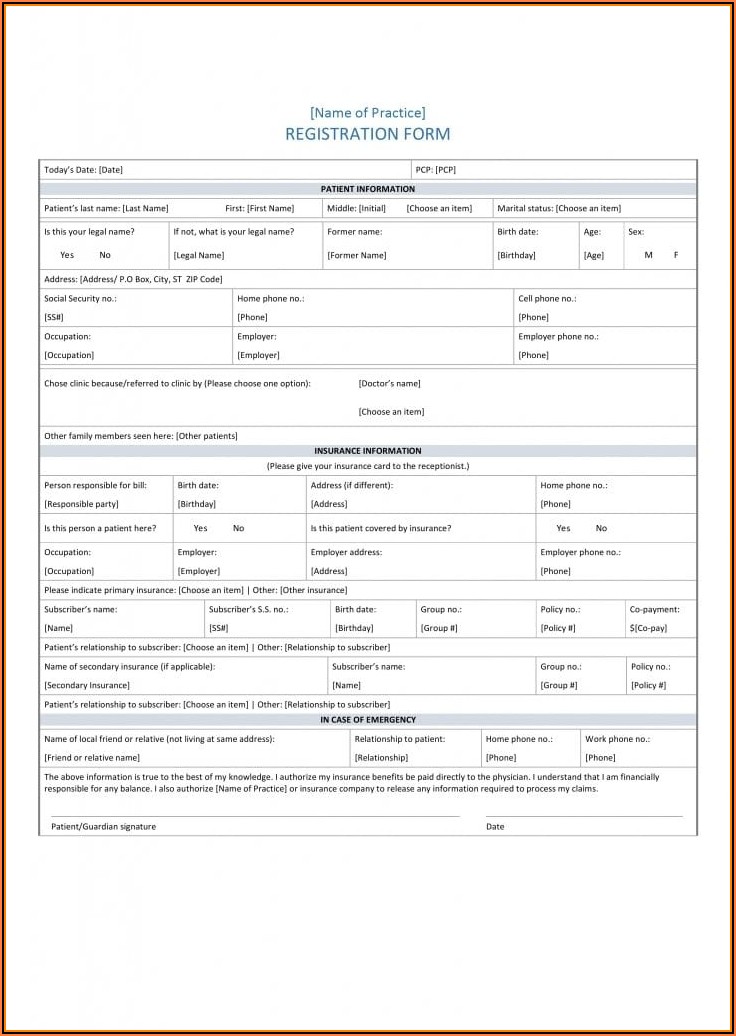 Patient Registration Form Template Free Download