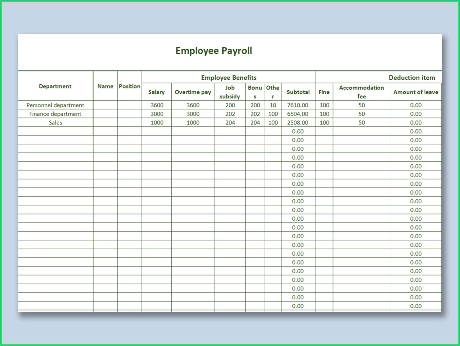 Payroll Template Free