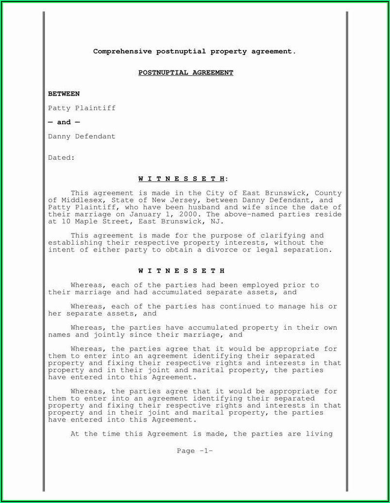 Postnuptial Agreement Template New Jersey