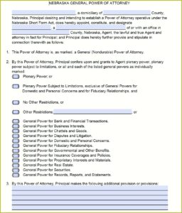Power Of Attorney Form Nebraska Free
