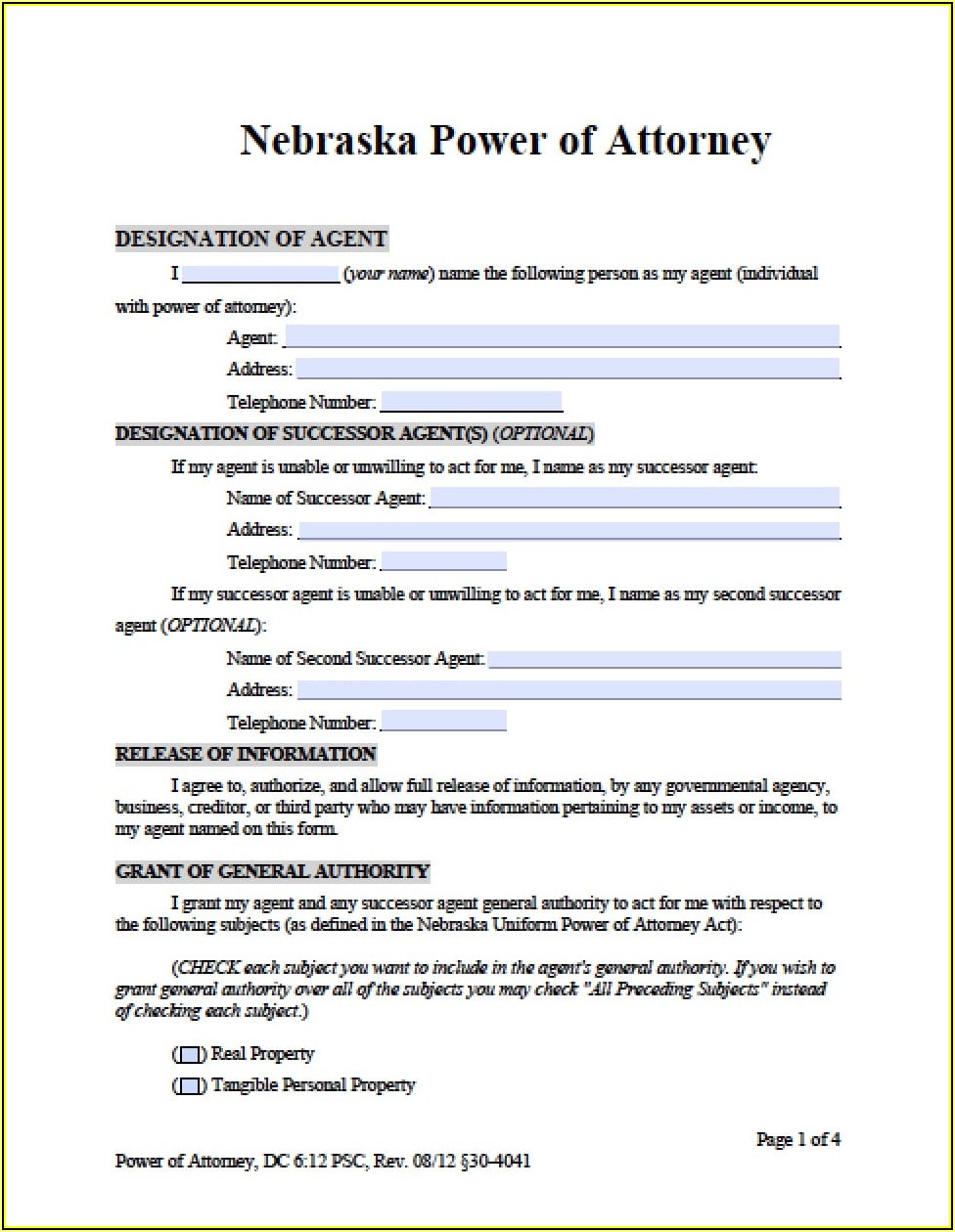 Power Of Attorney Nebraska Form
