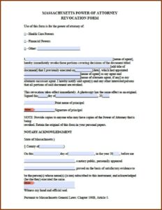 Printable Durable Power Of Attorney Form Massachusetts