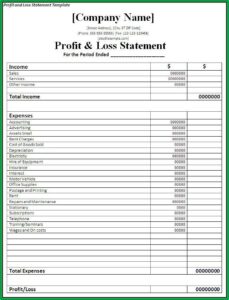 Profit And Loss Statement For Self Employed Construction Template