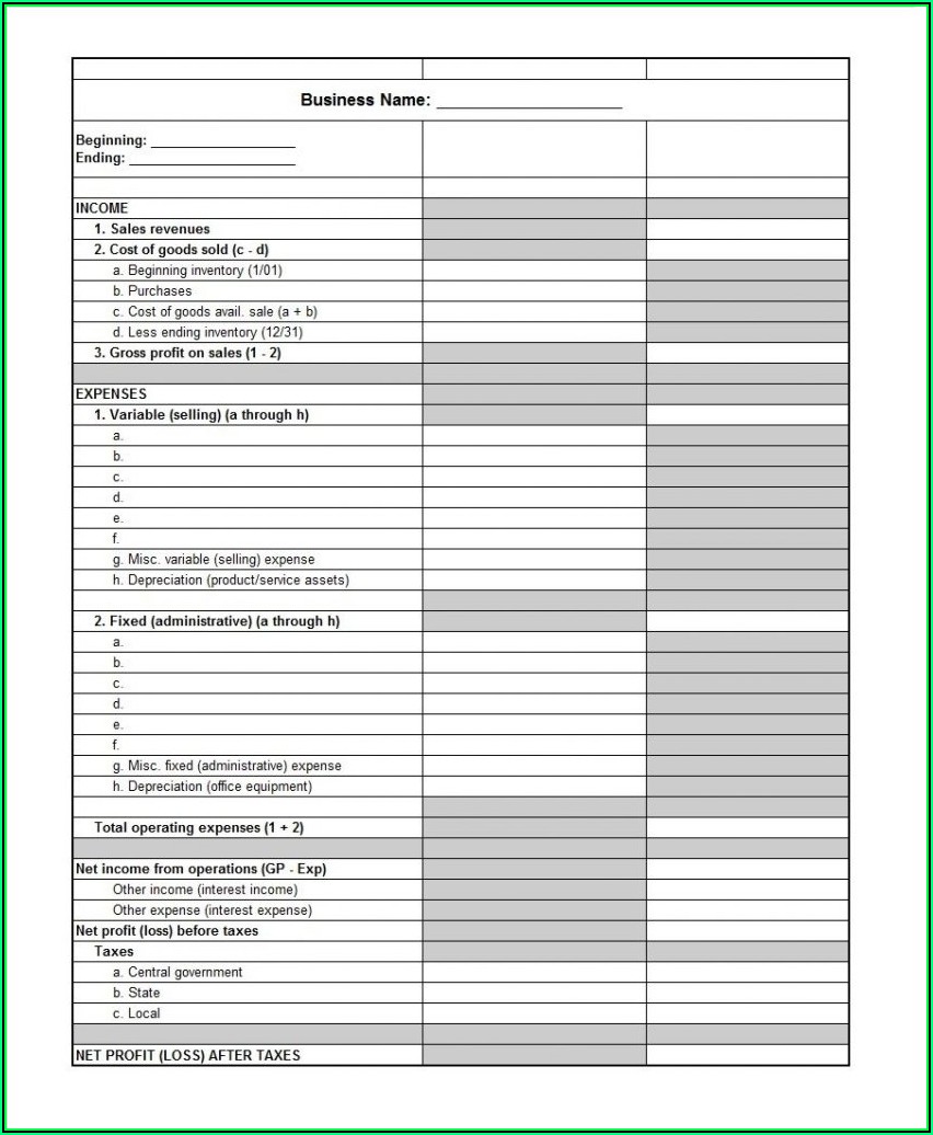 Profit And Loss Statement Template For Self Employed Excel