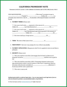 Promissory Note Template California