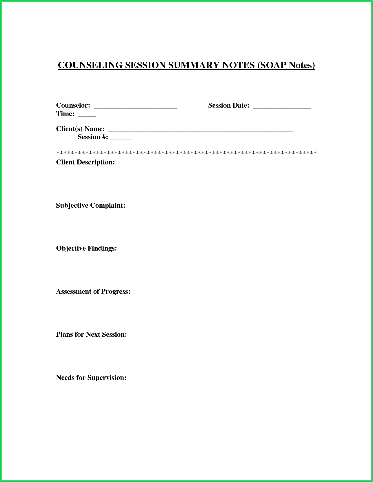 Psychotherapy Soap Notes Template