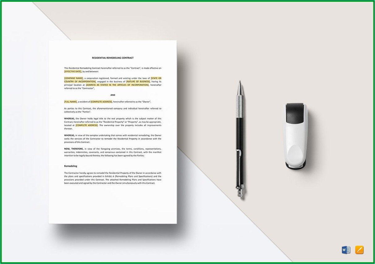 Remodeling Contract Template Word