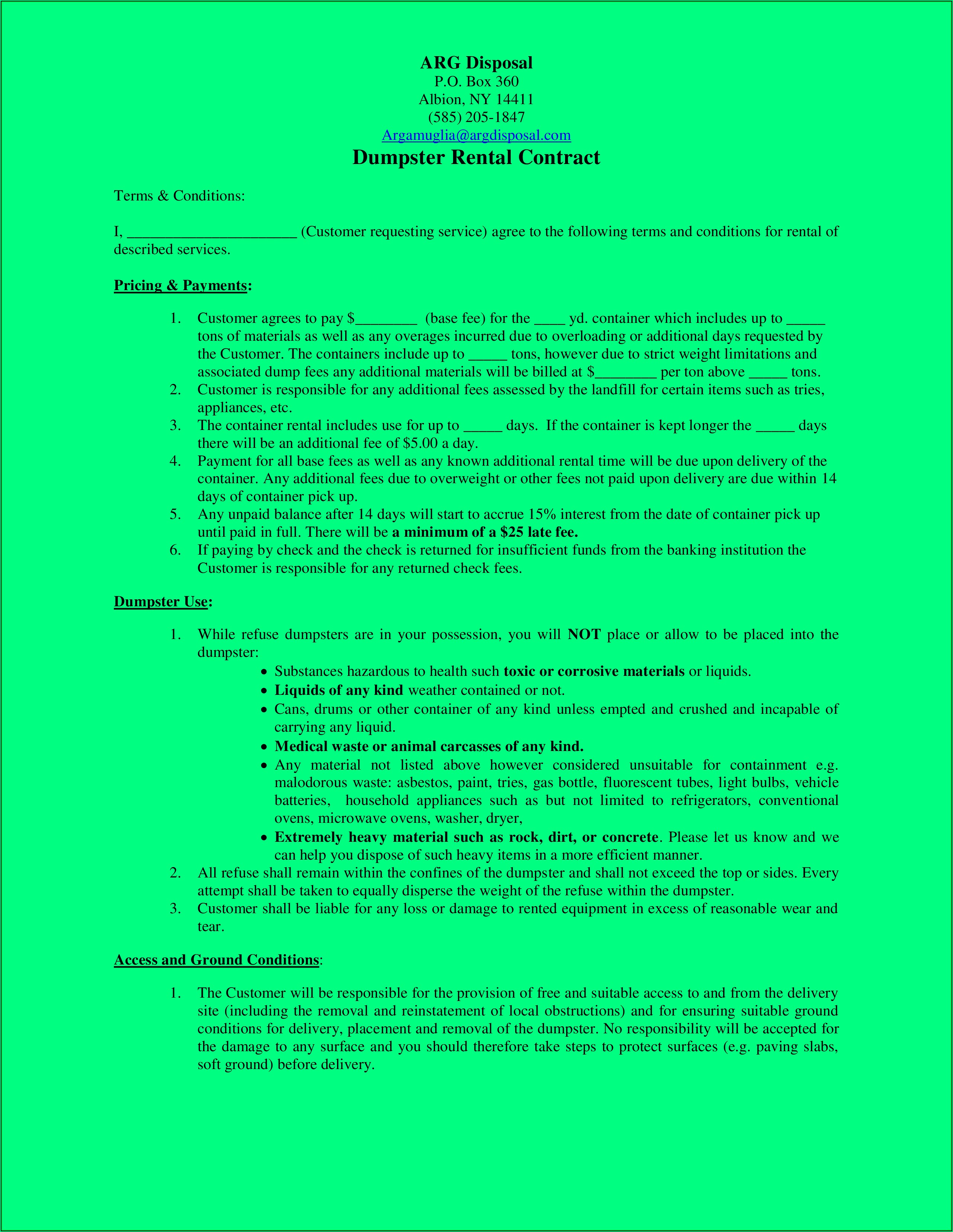 Rental Contract Templates