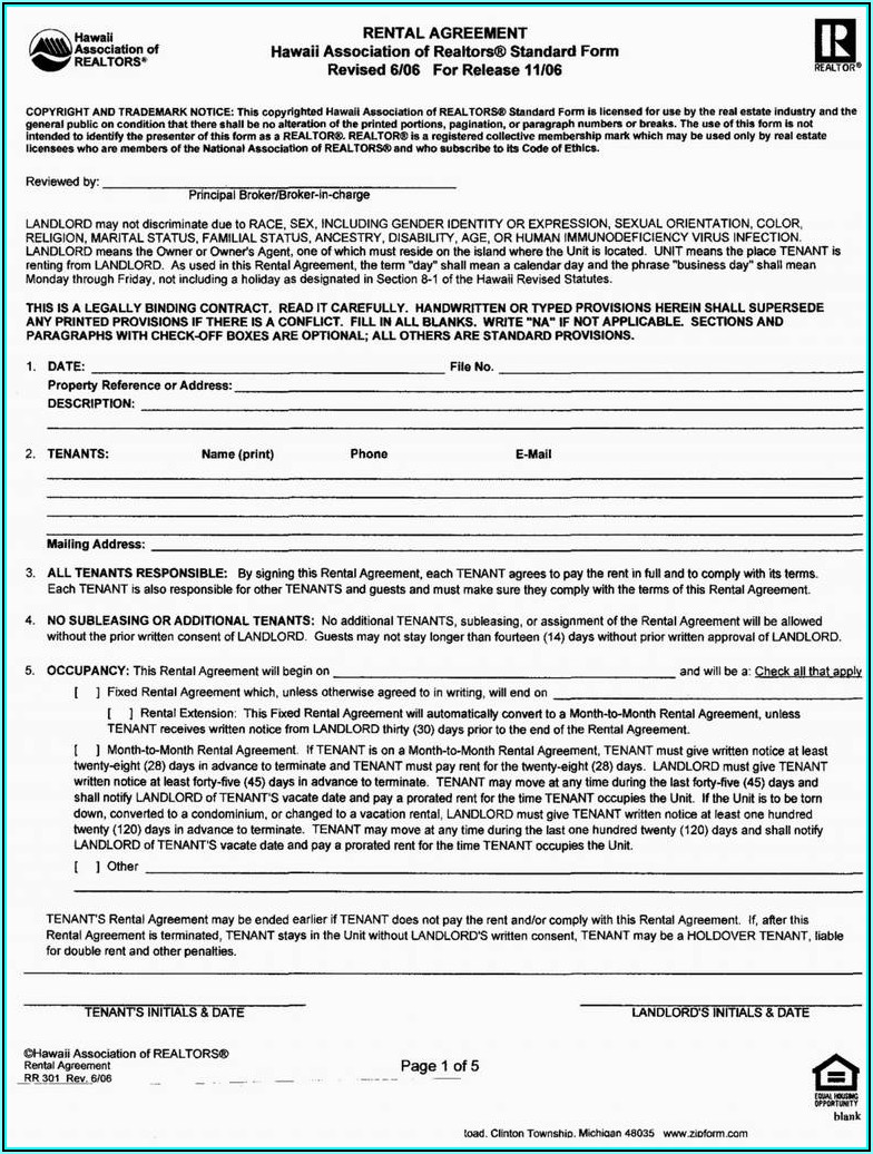 Residential Rental Agreement Form California