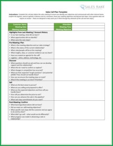 Sales Call Plan Template Word