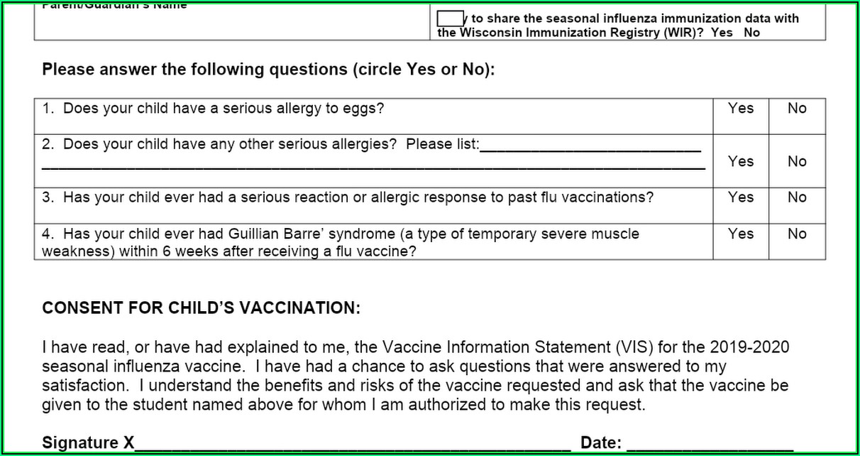 Seasonal Influenza Vaccine Consent Form Template