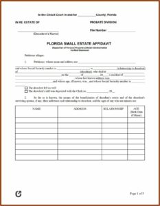 Small Estate Affidavit Form Florida Free