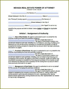 State Of Nevada Durable Power Of Attorney Form