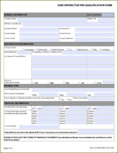 Subcontractor Prequalification Form Template Australia