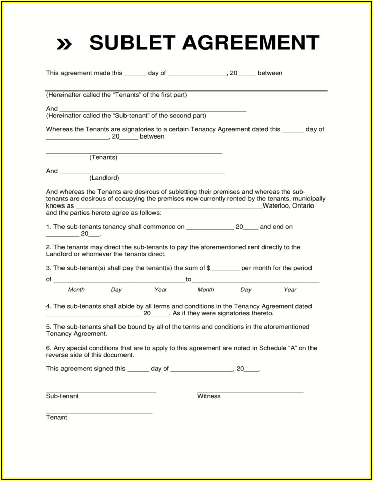 Sublet Lease Agreement Form