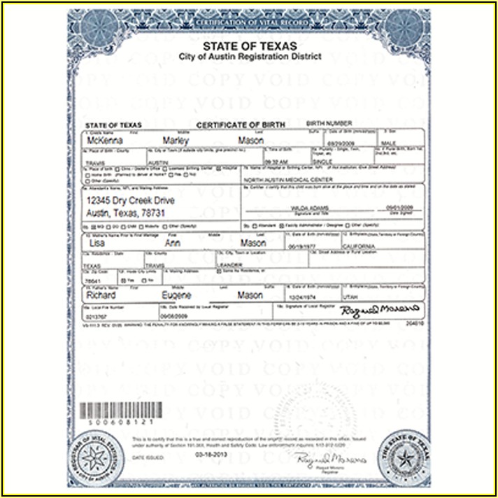 Texas Birth Certificate Formats