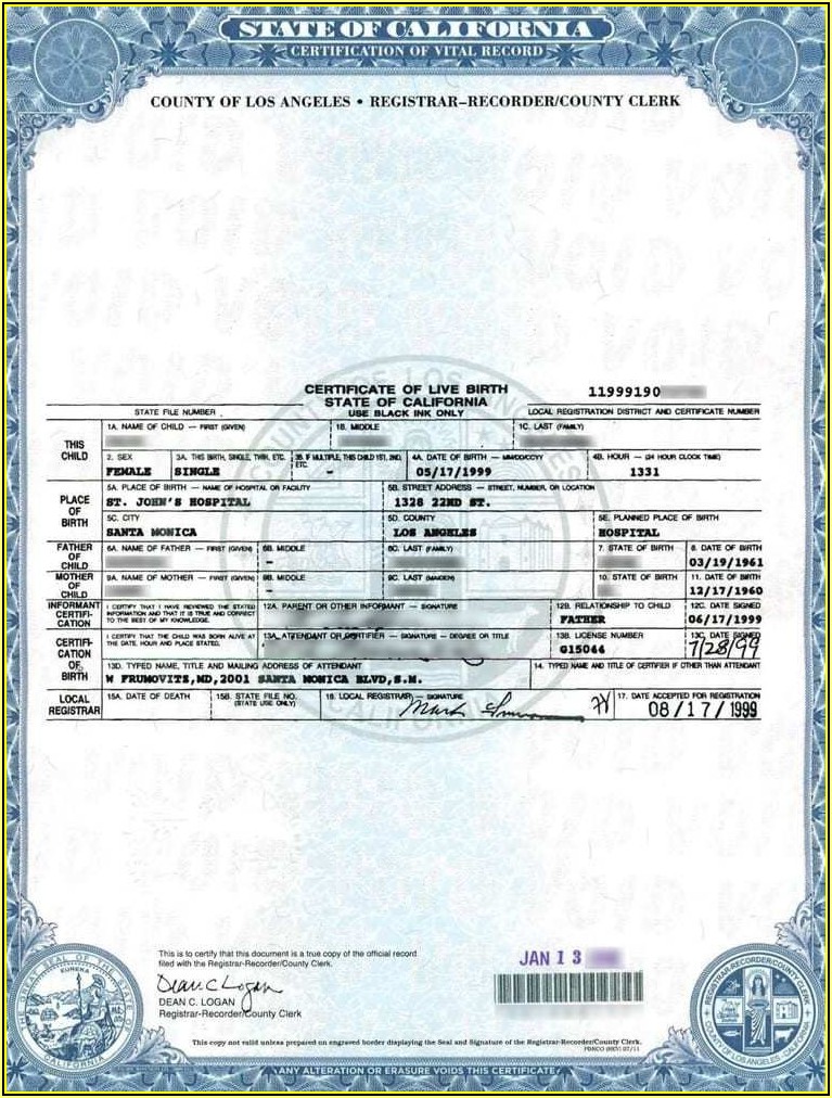 Texas Long Form Birth Certificate Sample