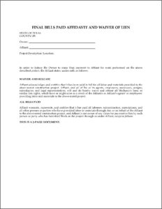 Texas Property Code Statutory Lien Waiver Forms