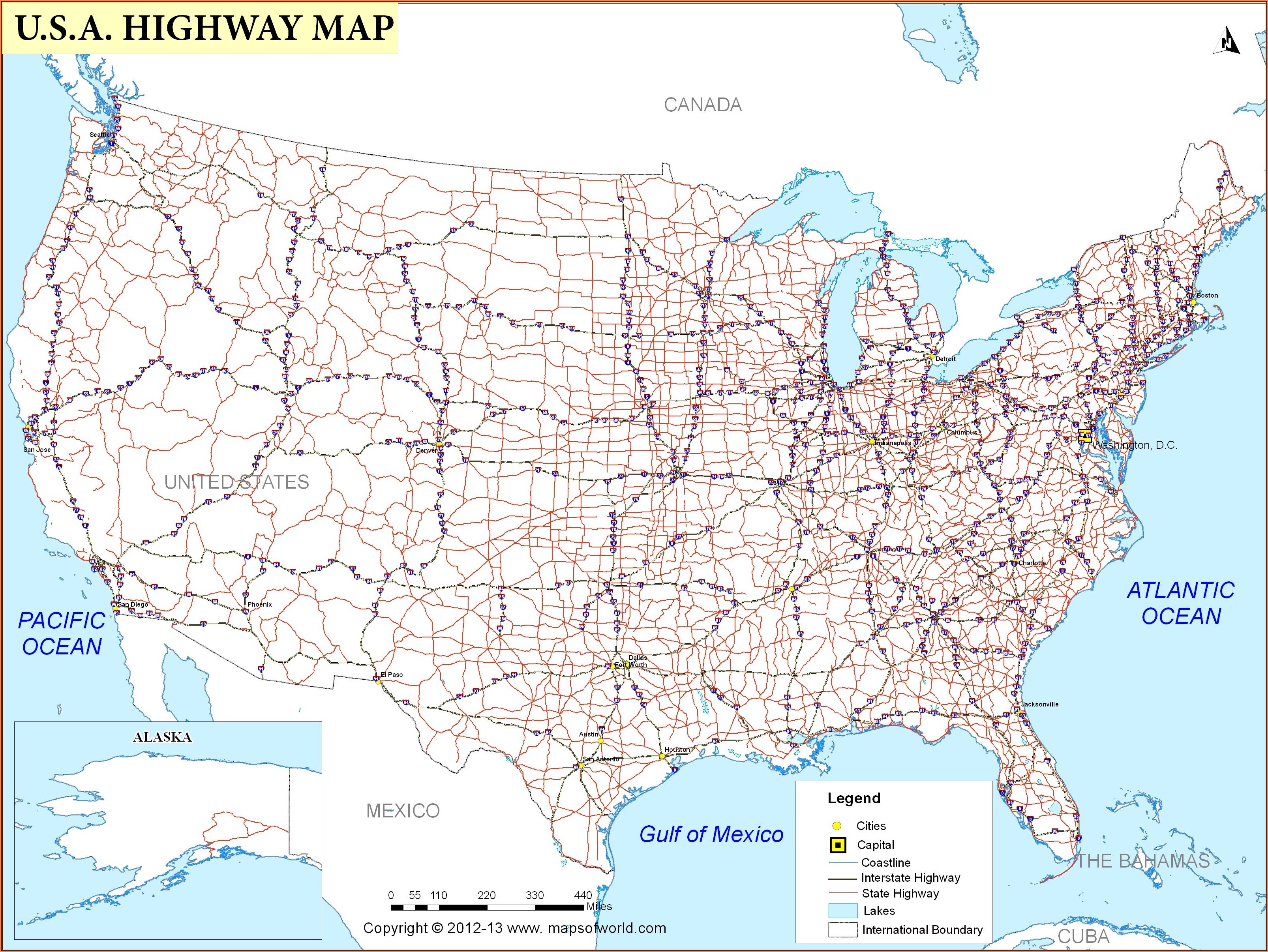 Wall Map Of United States Interstate Highways