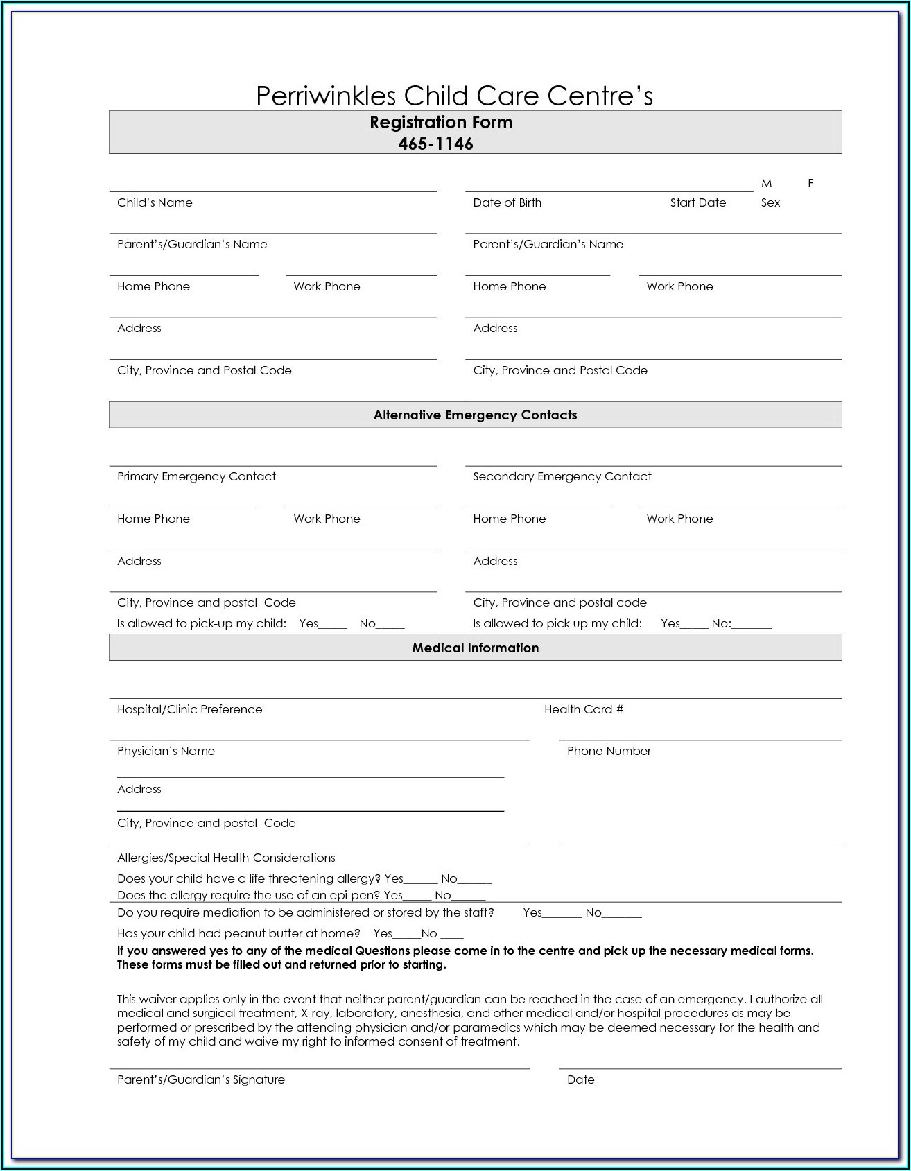 Wisconsin Daycare Enrollment Forms